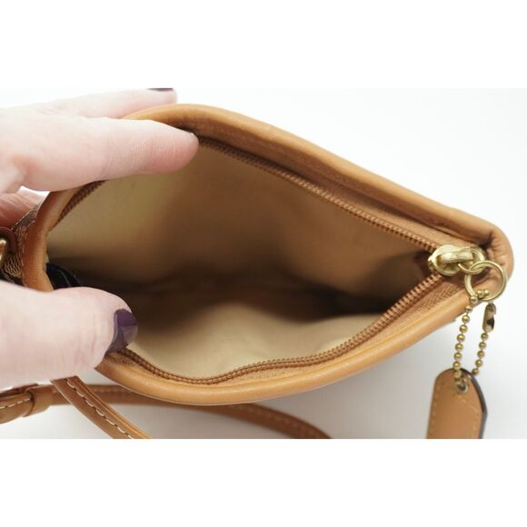 Coach Mini Rowan‎ Charm Satchel Bag Natural Colored Leather Brown Signature Gold - Picture 3 of 3